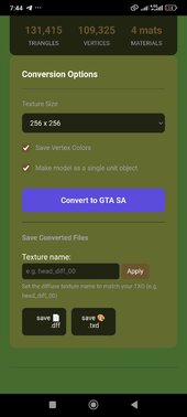 VtoSA (GTA 5 to GTA SA Model and Texture Converter) for Android 